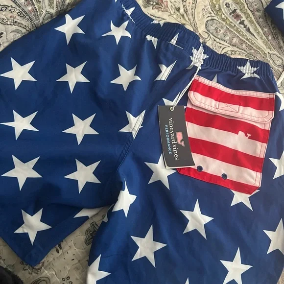 Vineyard Vines Patriotic Blue and White Swim Trunks - Picture 5 of 5